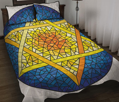 Stained Glass Star of David Print Quilt Bed Set
