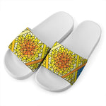 Stained Glass Star of David Print White Slide Sandals
