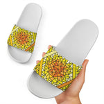 Stained Glass Star of David Print White Slide Sandals