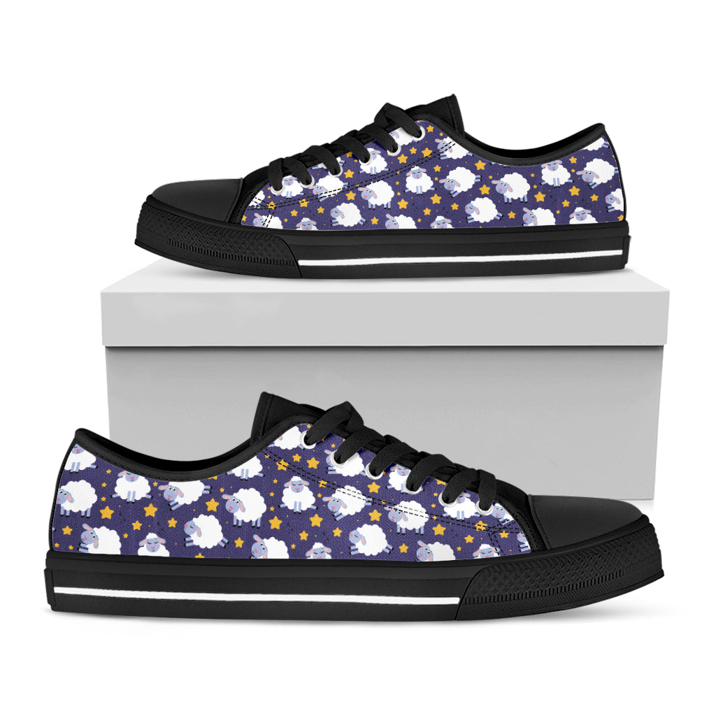 Star And Sheep Pattern Print Black Low Top Shoes