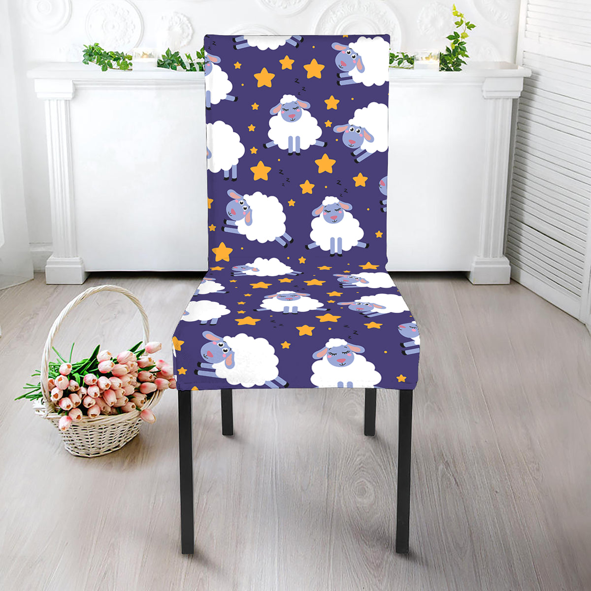 Star And Sheep Pattern Print Dining Chair Slipcover