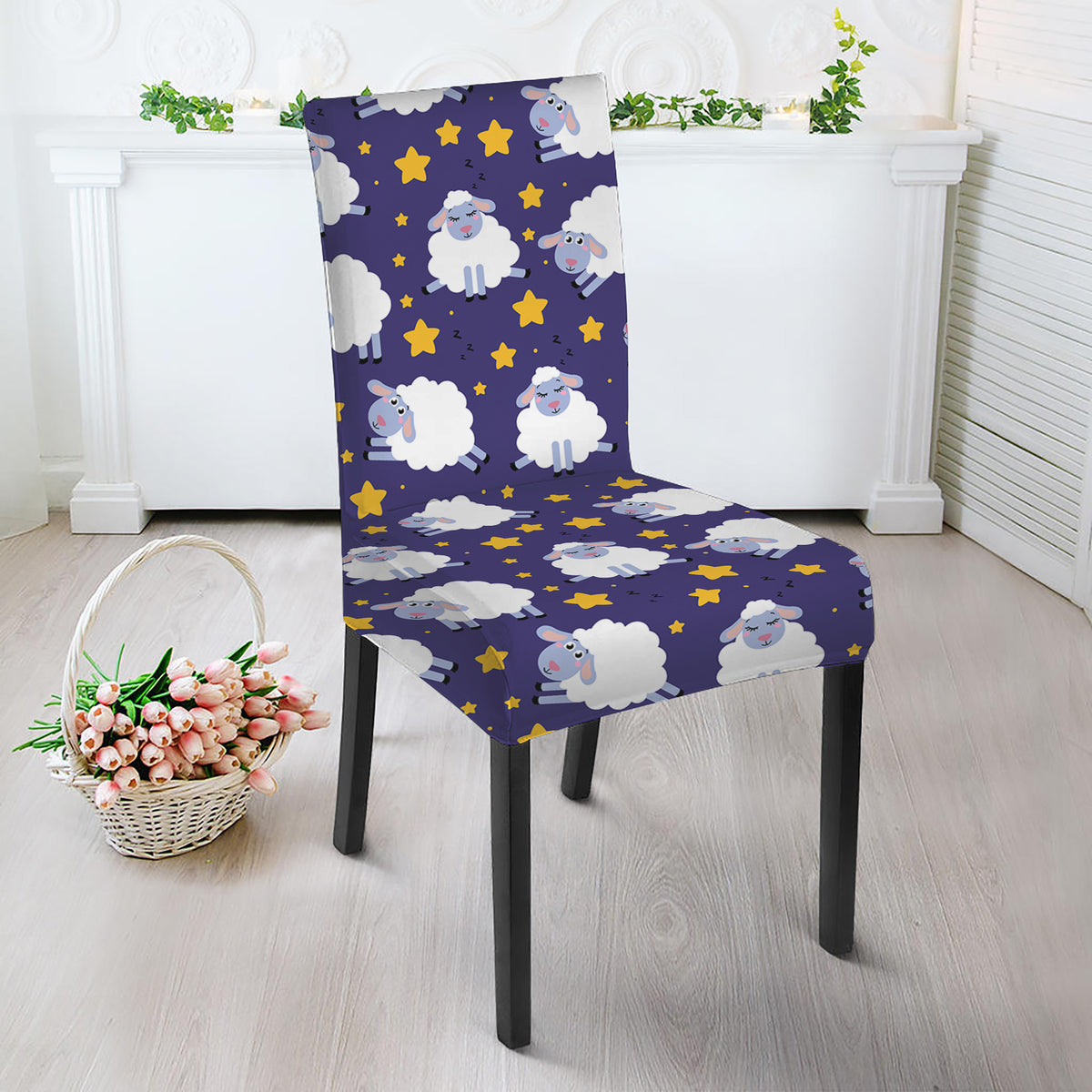 Star And Sheep Pattern Print Dining Chair Slipcover