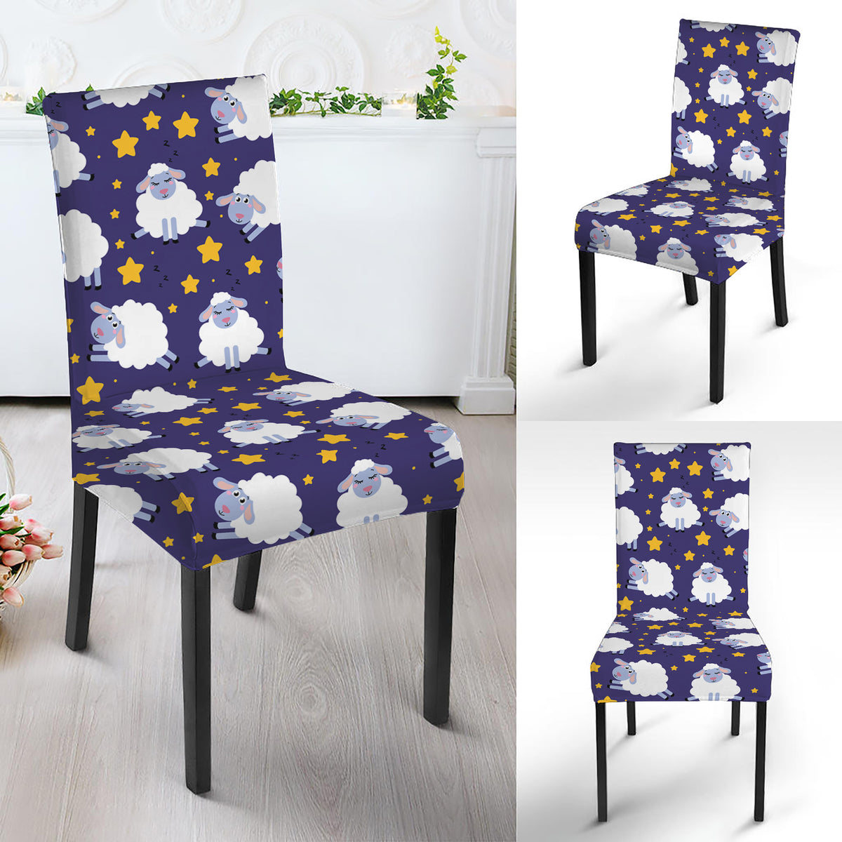 Star And Sheep Pattern Print Dining Chair Slipcover