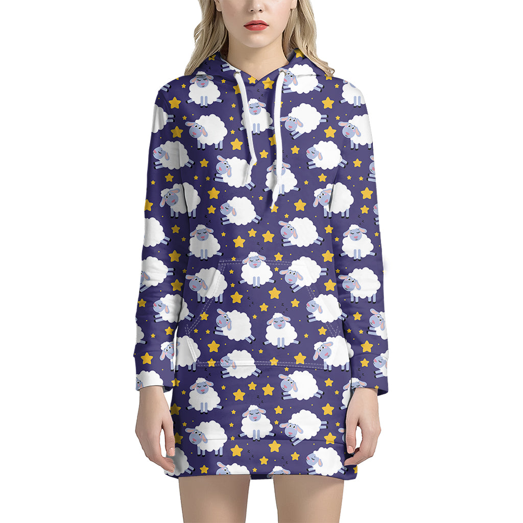 Star And Sheep Pattern Print Hoodie Dress