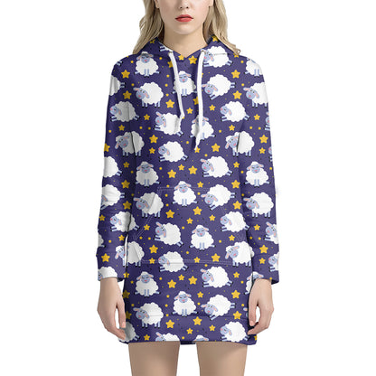 Star And Sheep Pattern Print Hoodie Dress