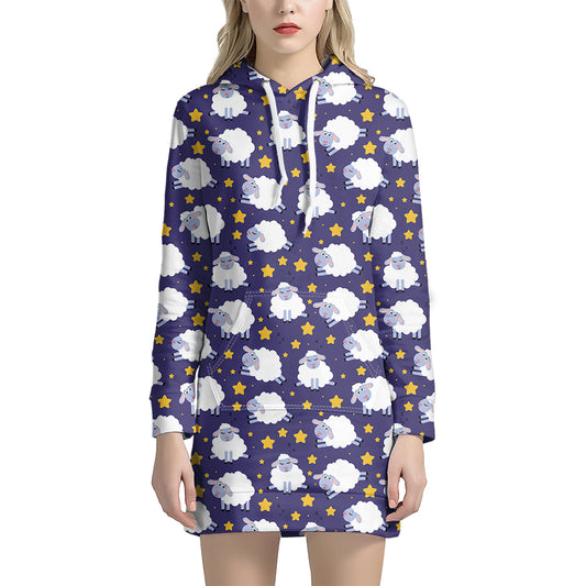 Star And Sheep Pattern Print Hoodie Dress