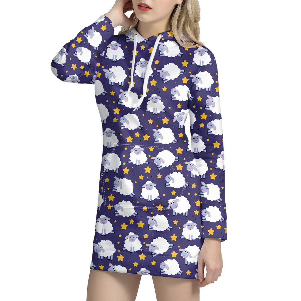 Star And Sheep Pattern Print Hoodie Dress
