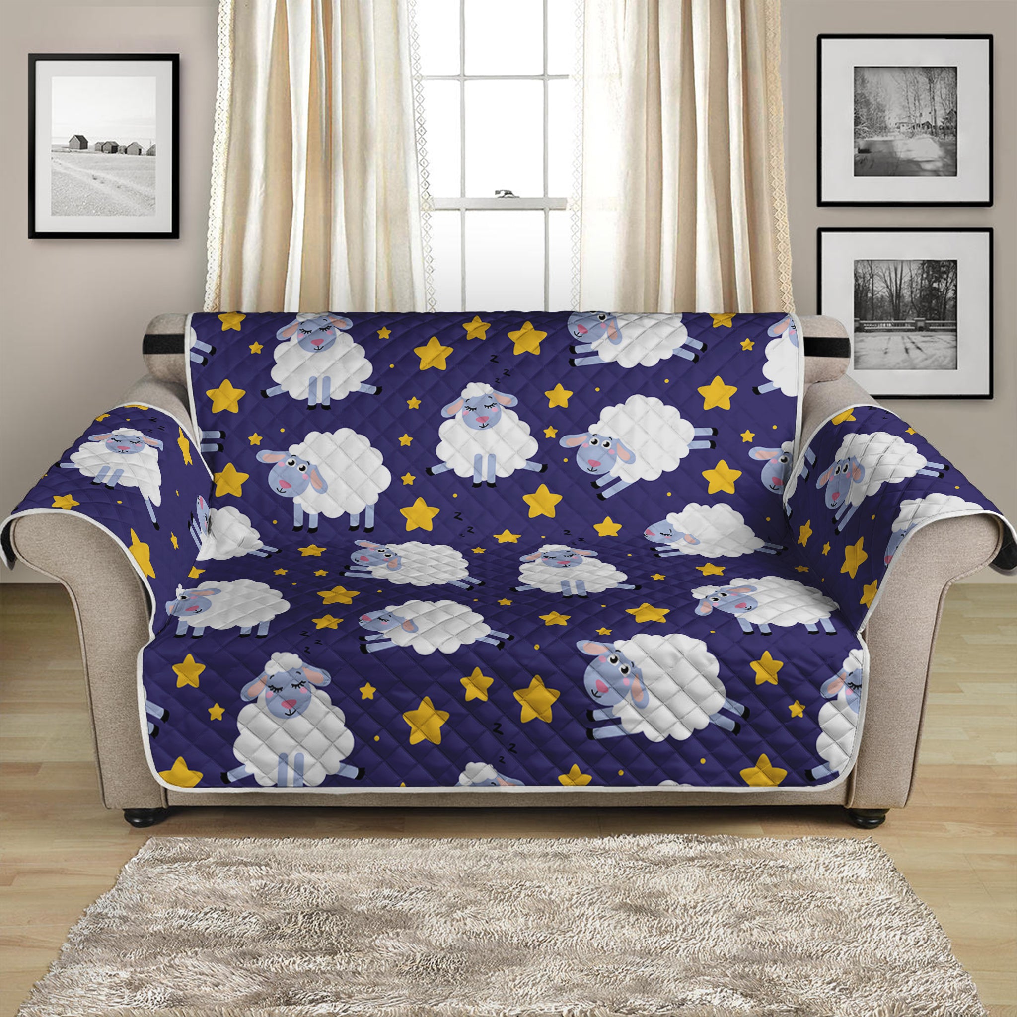 Star And Sheep Pattern Print Loveseat Protector