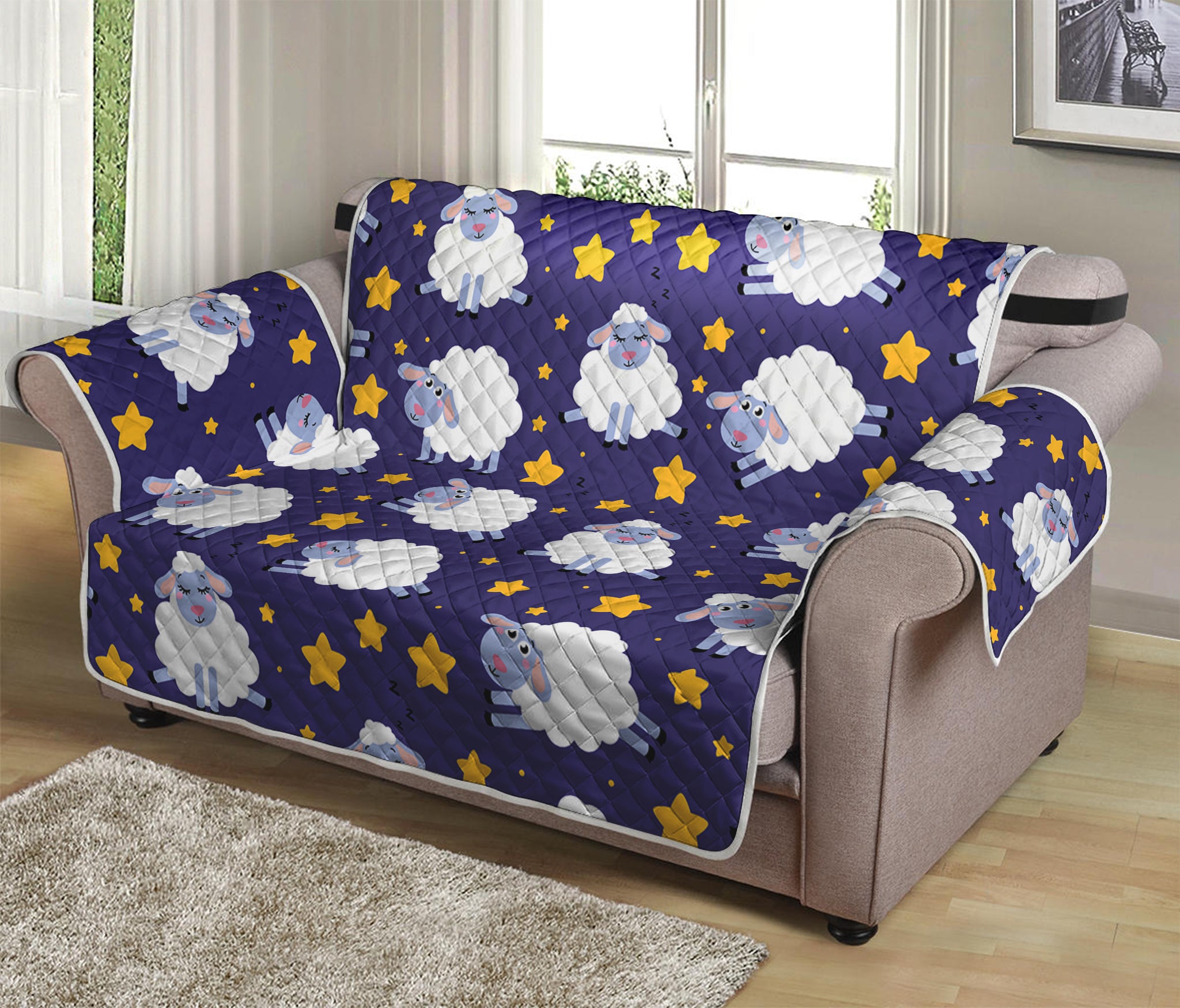 Star And Sheep Pattern Print Loveseat Protector