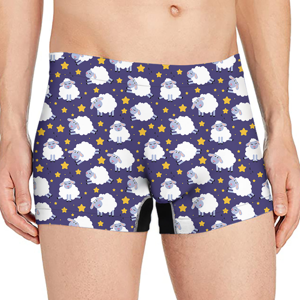 Star And Sheep Pattern Print Men's Boxer Briefs