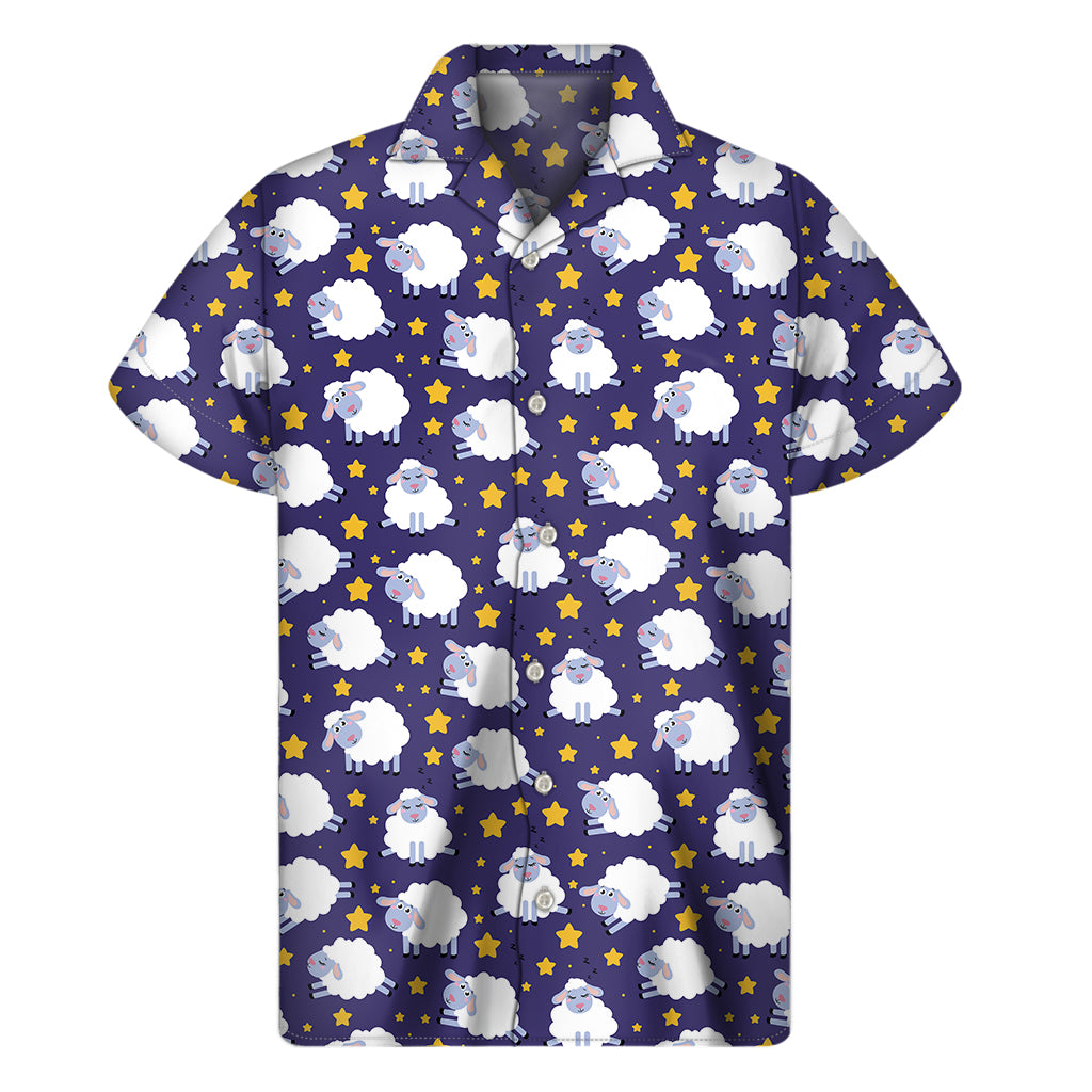 Star And Sheep Pattern Print Men's Short Sleeve Shirt