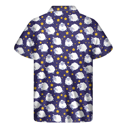Star And Sheep Pattern Print Men's Short Sleeve Shirt