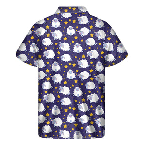Star And Sheep Pattern Print Men's Short Sleeve Shirt