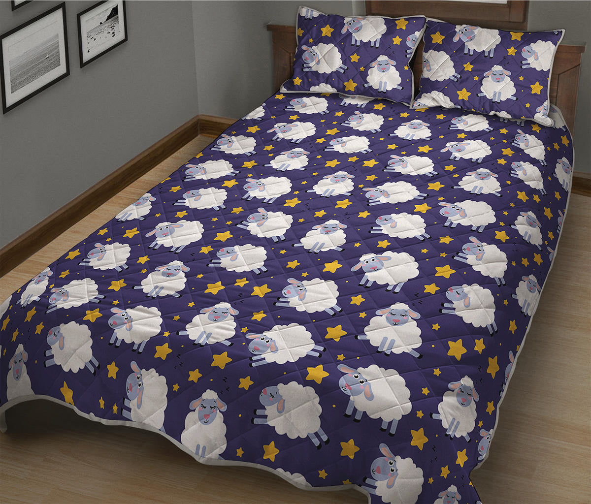 Star And Sheep Pattern Print Quilt Bed Set