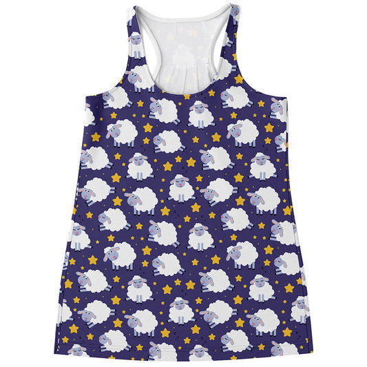 Star And Sheep Pattern Print Women's Racerback Tank Top