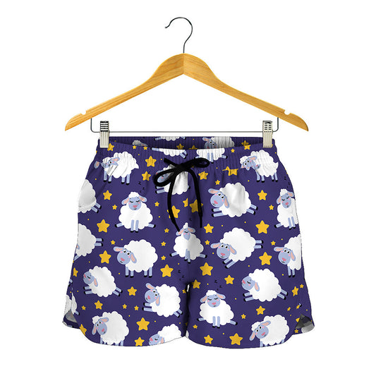 Star And Sheep Pattern Print Women's Shorts