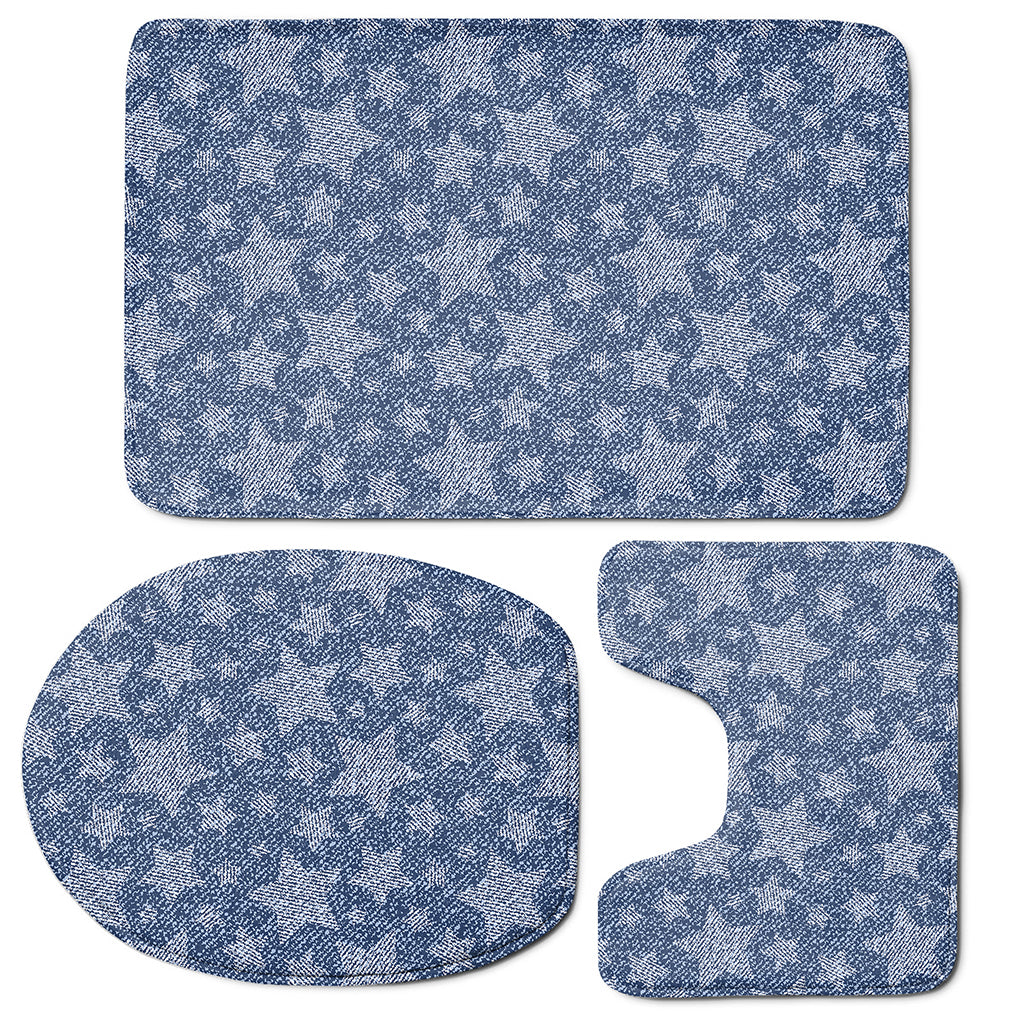 Star Denim Jeans Pattern Print 3 Piece Bath Mat Set