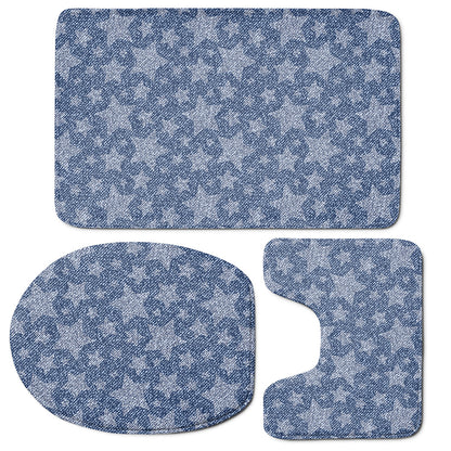 Star Denim Jeans Pattern Print 3 Piece Bath Mat Set
