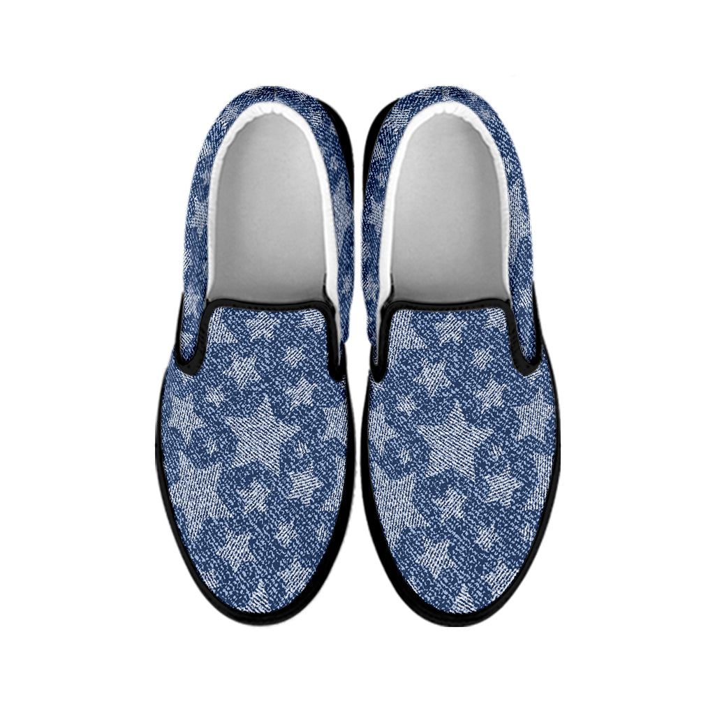 Star Denim Jeans Pattern Print Black Slip On Shoes