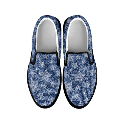 Star Denim Jeans Pattern Print Black Slip On Shoes