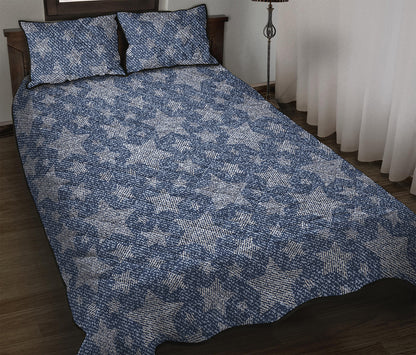 Star Denim Jeans Pattern Print Quilt Bed Set