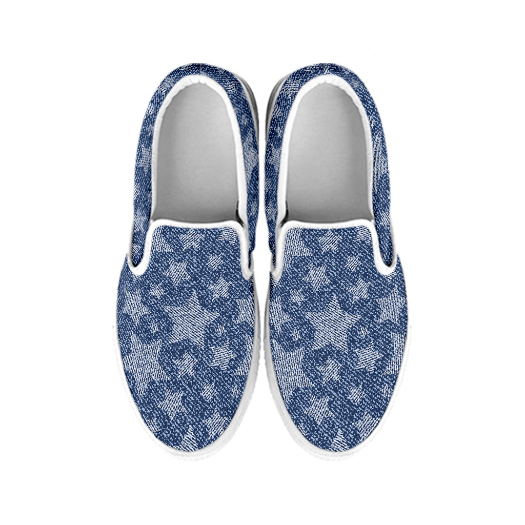 Star Denim Jeans Pattern Print White Slip On Shoes