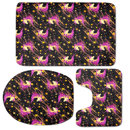 Star Fairy Unicorn Pattern Print 3 Piece Bath Mat Set
