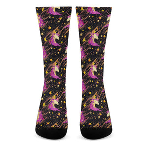 Star Fairy Unicorn Pattern Print Crew Socks