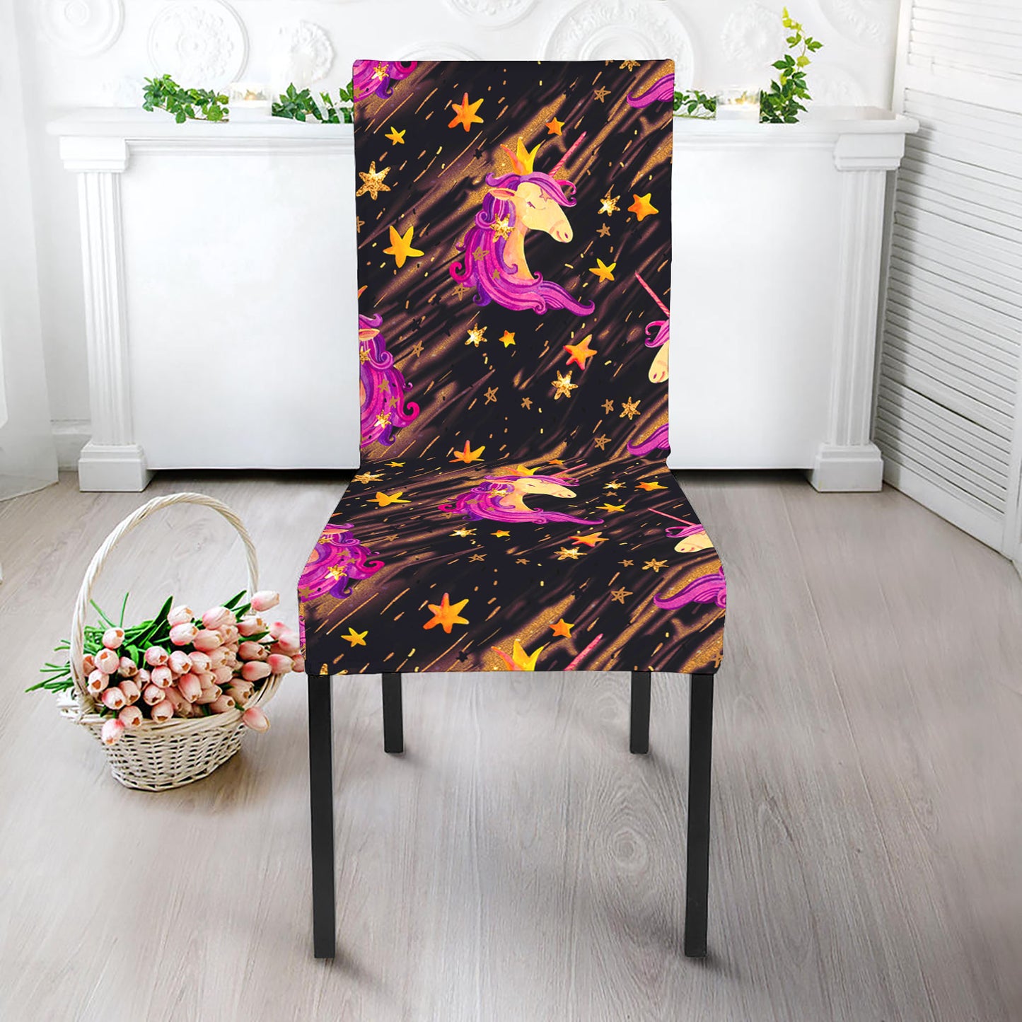 Star Fairy Unicorn Pattern Print Dining Chair Slipcover
