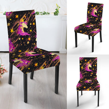 Star Fairy Unicorn Pattern Print Dining Chair Slipcover