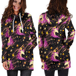 Star Fairy Unicorn Pattern Print Hoodie Dress GearFrost