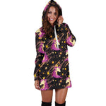 Star Fairy Unicorn Pattern Print Hoodie Dress GearFrost