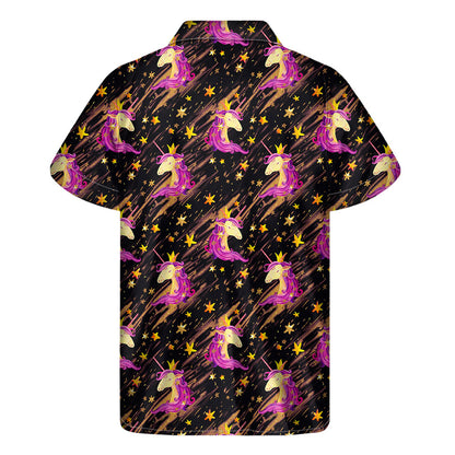 Star Fairy Unicorn Pattern Print Men's Short Sleeve Shirt