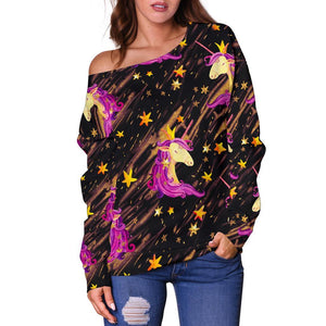 Star Fairy Unicorn Pattern Print Off Shoulder Sweatshirt GearFrost