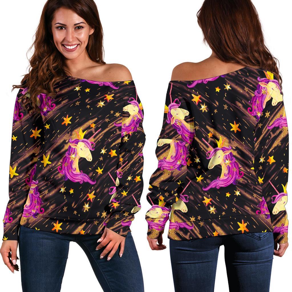 Star Fairy Unicorn Pattern Print Off Shoulder Sweatshirt GearFrost