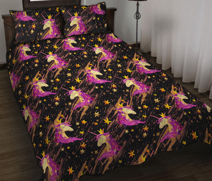 Star Fairy Unicorn Pattern Print Quilt Bed Set