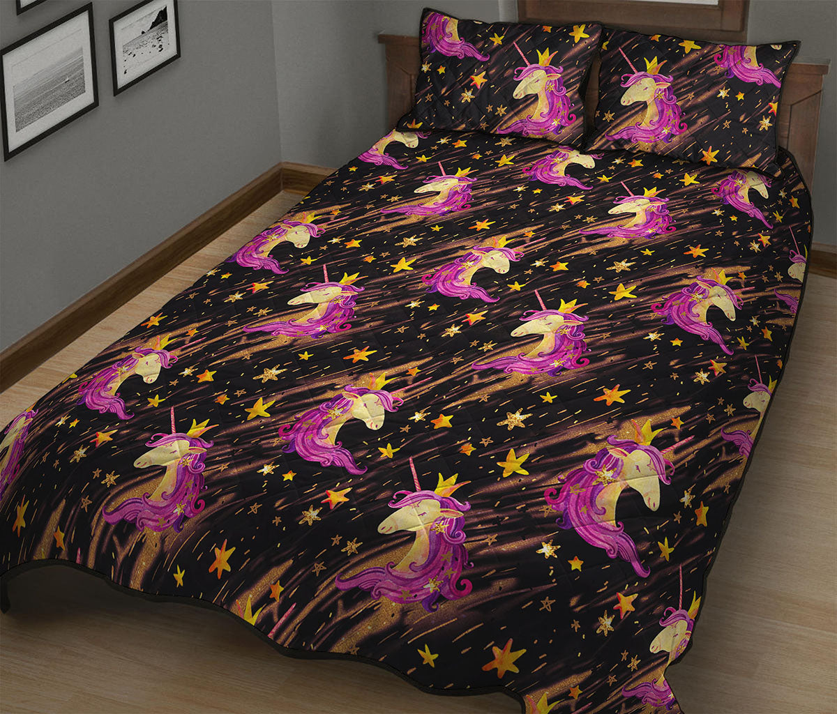 Star Fairy Unicorn Pattern Print Quilt Bed Set
