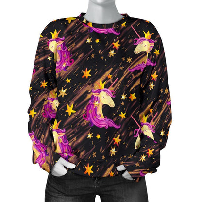 Star Fairy Unicorn Pattern Print Women's Crewneck Sweatshirt GearFrost