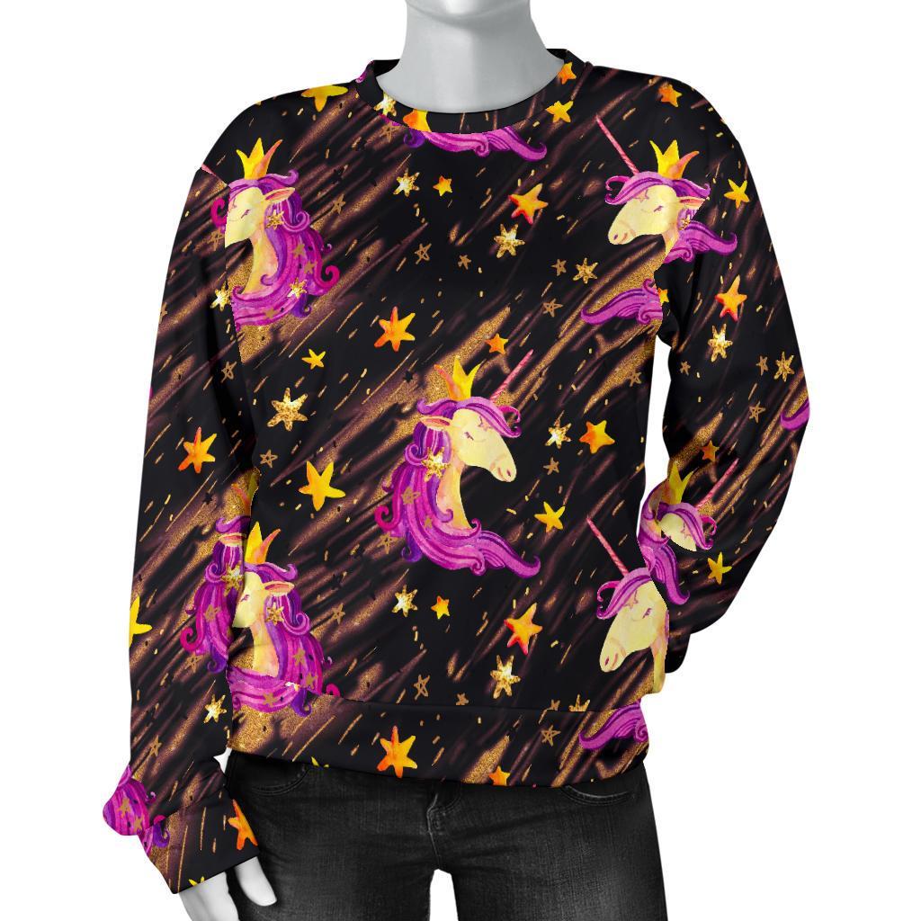 Star Fairy Unicorn Pattern Print Women's Crewneck Sweatshirt GearFrost