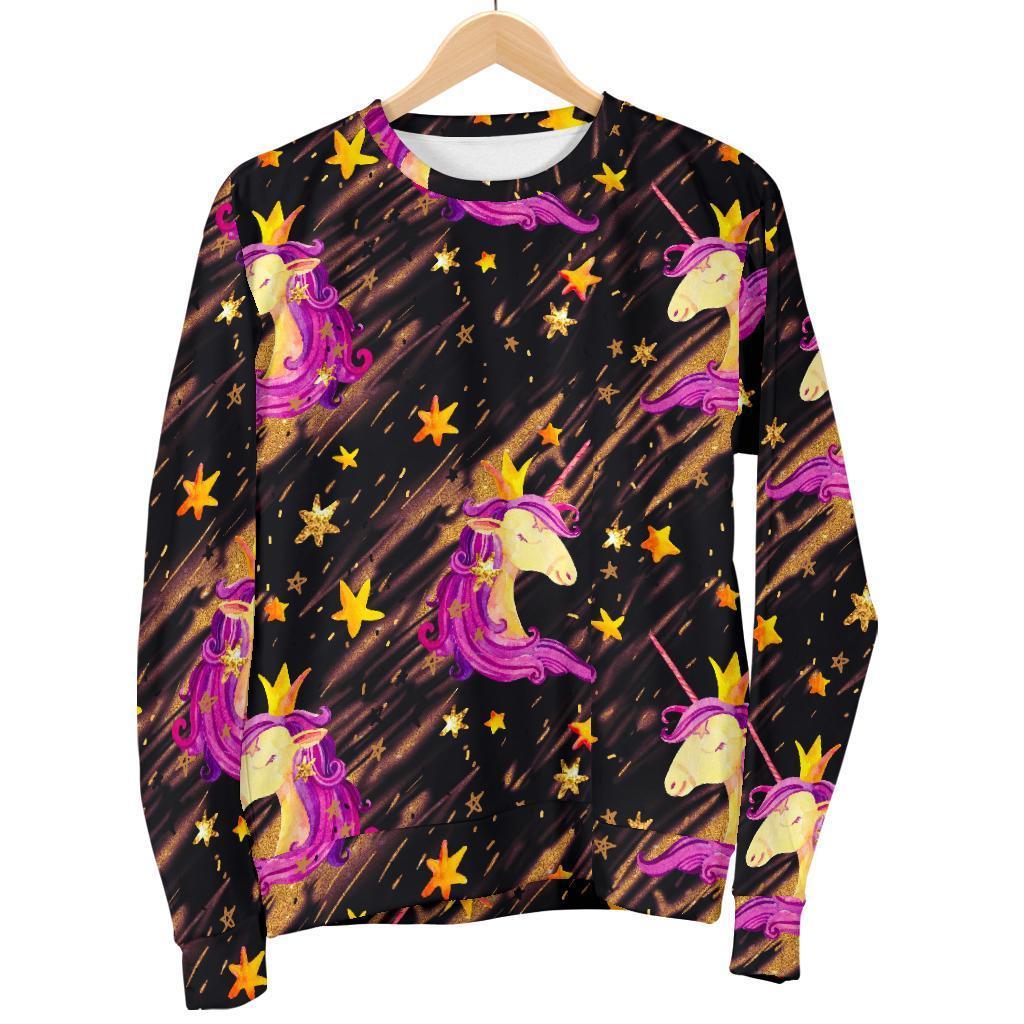 Star Fairy Unicorn Pattern Print Women's Crewneck Sweatshirt GearFrost