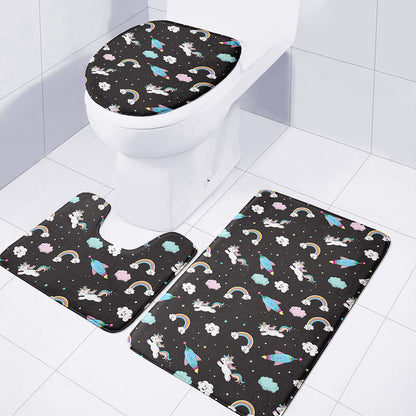 Star Space Unicorn Pattern Print 3 Piece Bath Mat Set