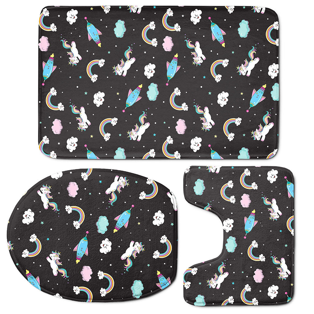 Star Space Unicorn Pattern Print 3 Piece Bath Mat Set