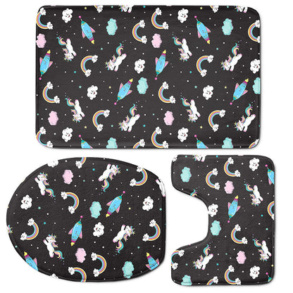 Star Space Unicorn Pattern Print 3 Piece Bath Mat Set