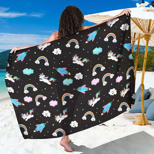 Star Space Unicorn Pattern Print Beach Sarong Wrap