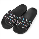 Star Space Unicorn Pattern Print Black Slide Sandals