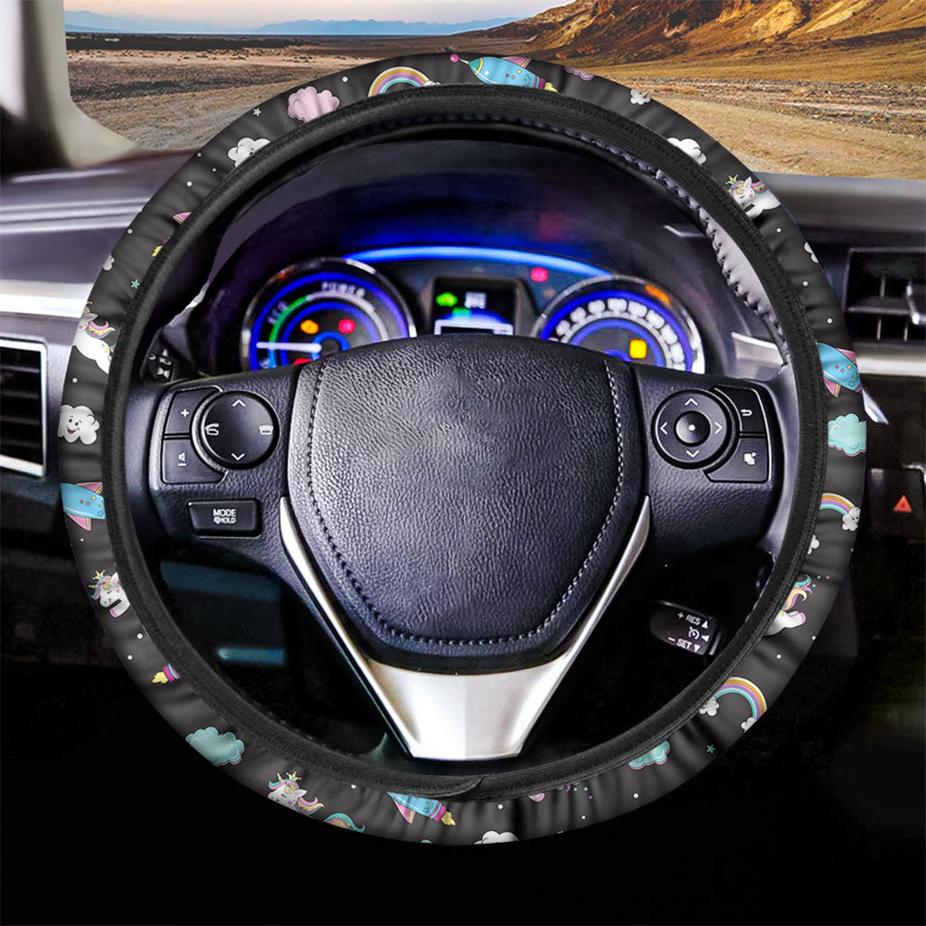 Star Space Unicorn Pattern Print Car Steering Wheel Cover