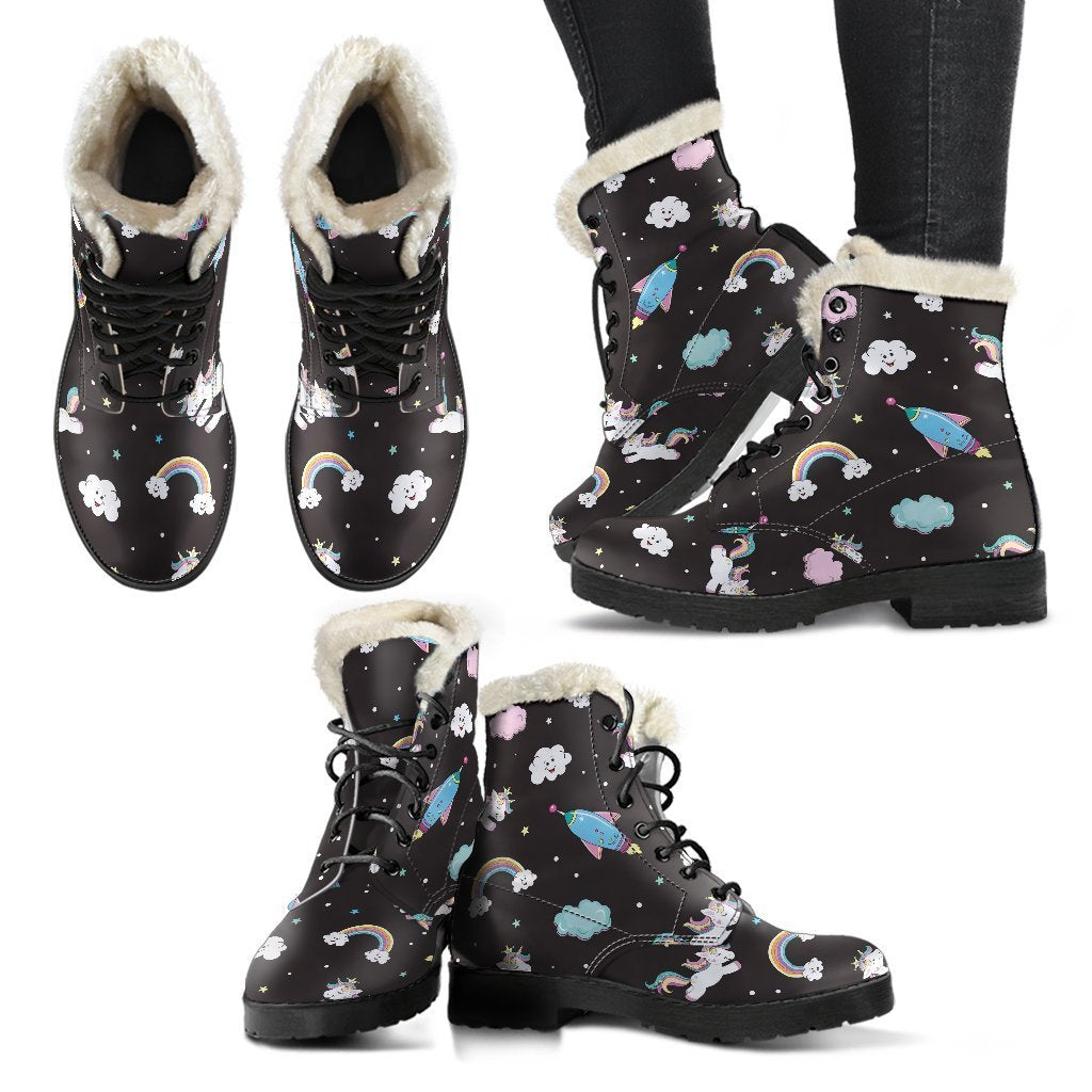 Star Space Unicorn Pattern Print Comfy Boots GearFrost