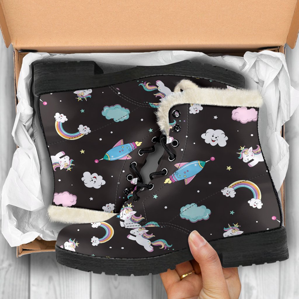 Star Space Unicorn Pattern Print Comfy Boots GearFrost