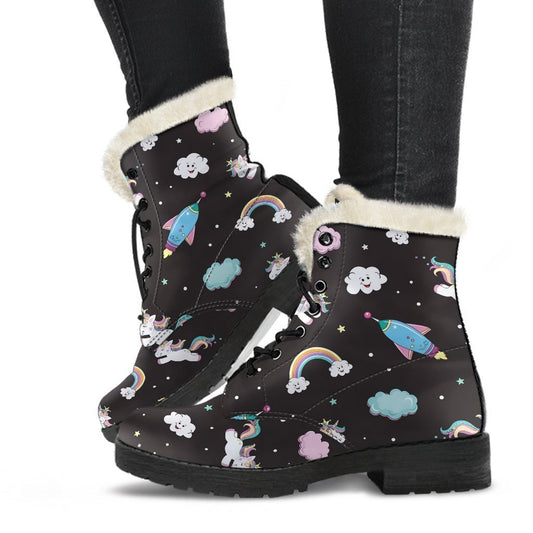 Star Space Unicorn Pattern Print Comfy Boots GearFrost