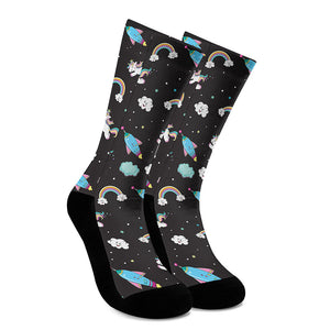 Star Space Unicorn Pattern Print Crew Socks